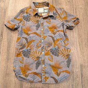 Denim & Flower Short-Sleeve Button-Down Shirt in Blue and Gold